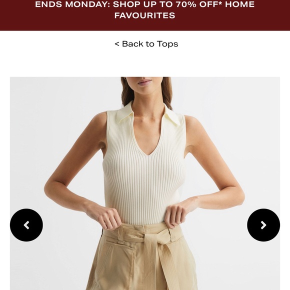 Reiss Cream V-Neck Sleeveless Sweater - Picture 2 of 9